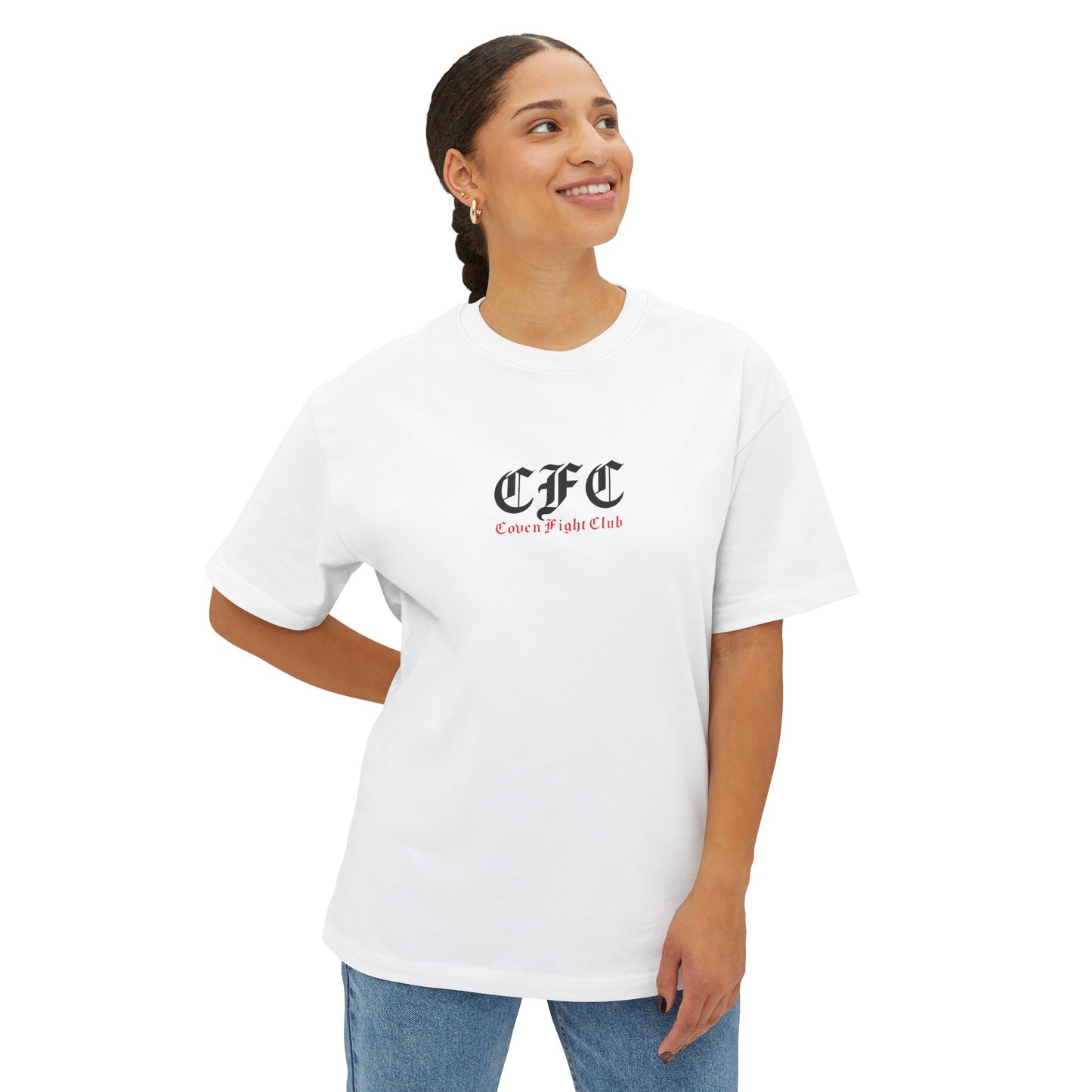 Graphic Boxy Tee — 'Conquer Fear, Bust the Lies' Gothic Logo