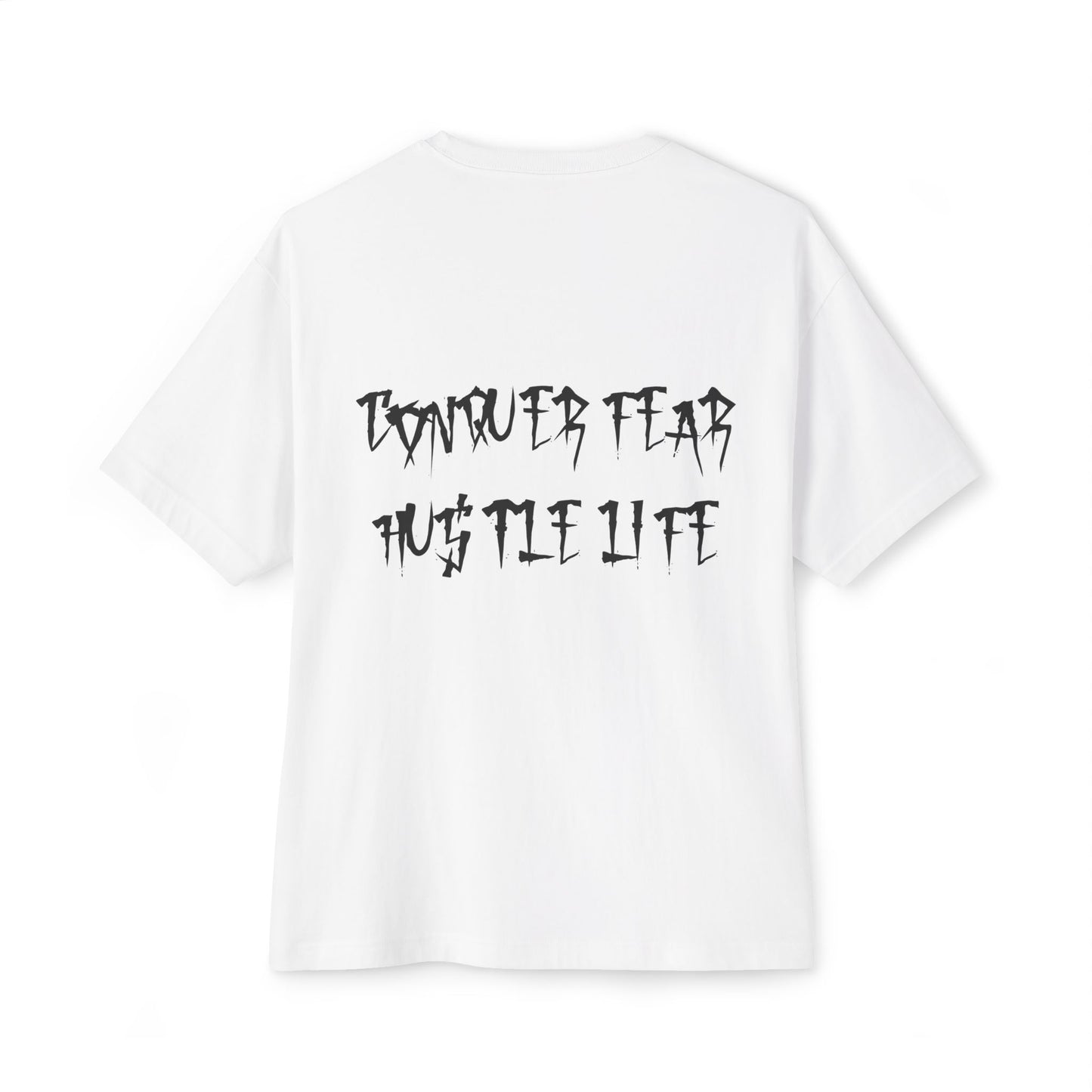 Graphic Boxy Tee — 'Conquer Fear, Bust the Lies' Gothic Logo